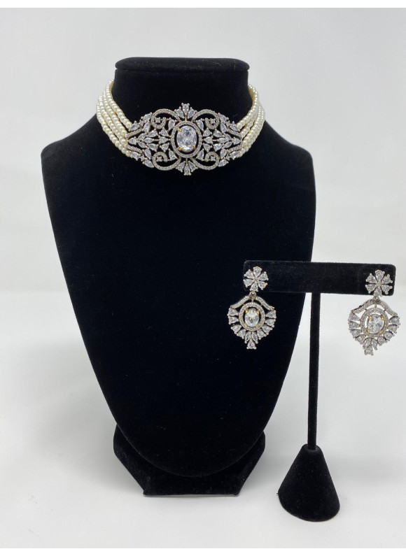 Cubic Zirconia Choker set with Faux Pearls