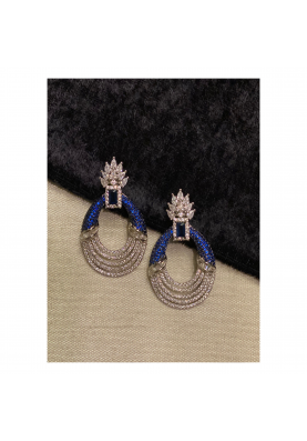 Pave Crown Earrings in Sapphire Blue