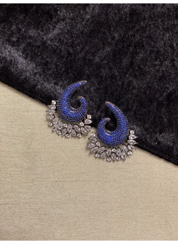 Swirl Pave Diamond Earrings in Sapphire Blue